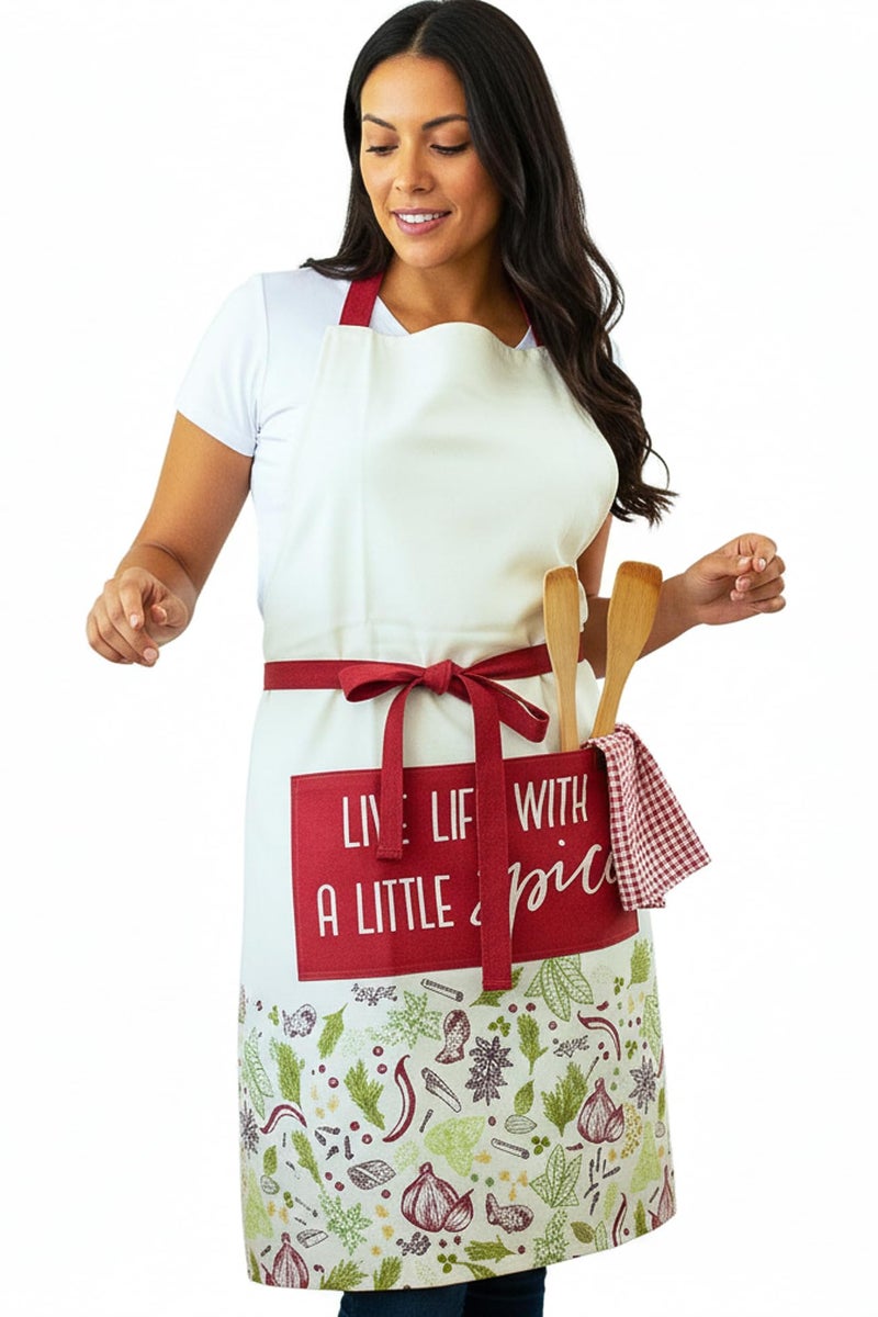 RUSTIQUE LINENS :Red Spices|100% Cotton Unisex Apron - Adjustable Neck Straps, Vibrant Print, Reinforced Stitching, Multipurpose & Deep Pocket - for Cooking,Catering,Gardening,Painting- Printed Aprons - Image 1
