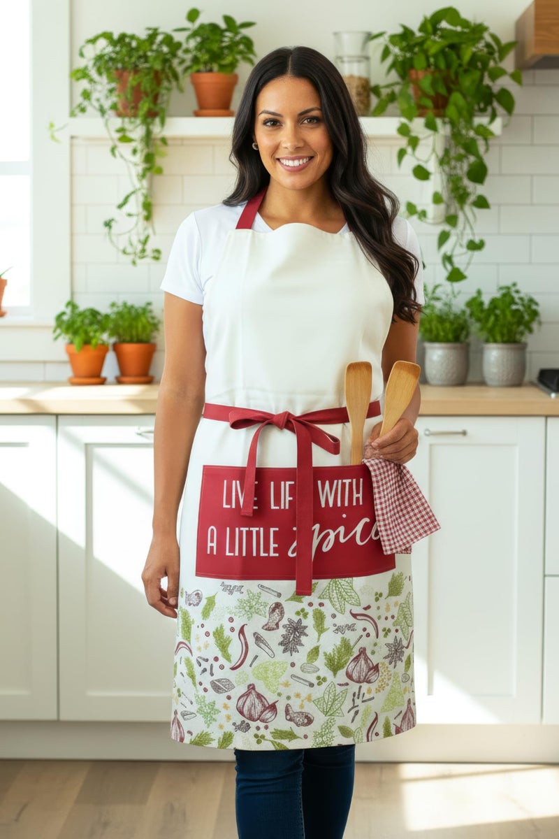 RUSTIQUE LINENS :Red Spices|100% Cotton Unisex Apron - Adjustable Neck Straps, Vibrant Print, Reinforced Stitching, Multipurpose & Deep Pocket - for Cooking,Catering,Gardening,Painting- Printed Aprons - Image 2