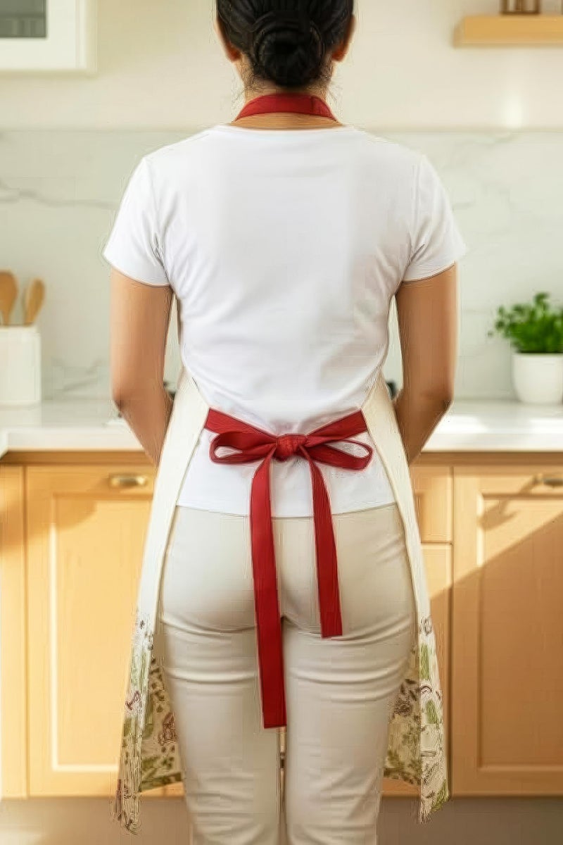 RUSTIQUE LINENS :Red Spices|100% Cotton Unisex Apron - Adjustable Neck Straps, Vibrant Print, Reinforced Stitching, Multipurpose & Deep Pocket - for Cooking,Catering,Gardening,Painting- Printed Aprons - Image 5
