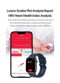 Generic E500 Smart Watch, ECG PPG HRV PTT Blood Glucose Blood Pressure Body Temperature Monitor, IP68 Waterproof Men's Smartwatch (Blue Silicone Strap)  - Image 2