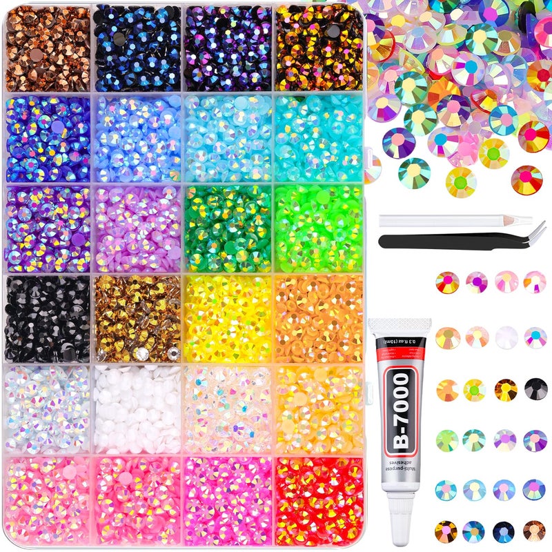 TINKRSTUFF 6600Pcs Resin Rhinestones for Crafting with Tweezers, Mixed-Color 5mm Bedazzling Crystal with 1Pcs 10ml B7000 Jewelry Glue for DIY Crafts Clothing Tumblers Shoes Fabric Nail Art - Image 1
