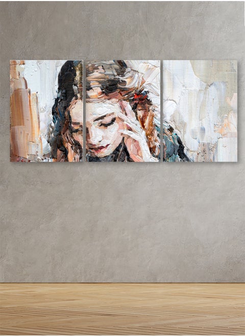 Set Of 3 Framed Canvas Wall Arts Stretched Over Wooden Frame with a Woman Design