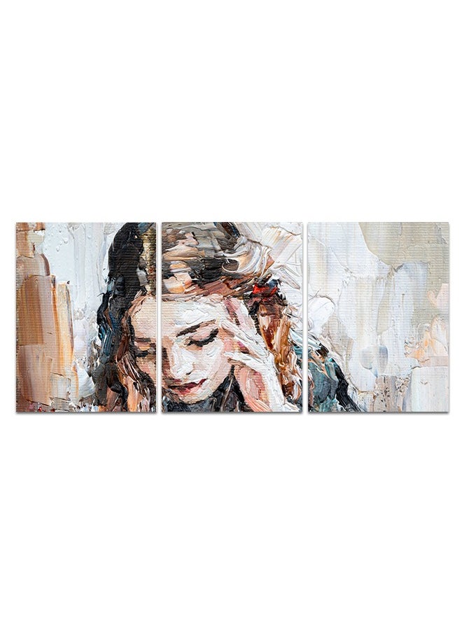 Set Of 3 Framed Canvas Wall Arts Stretched Over Wooden Frame with a Woman Design