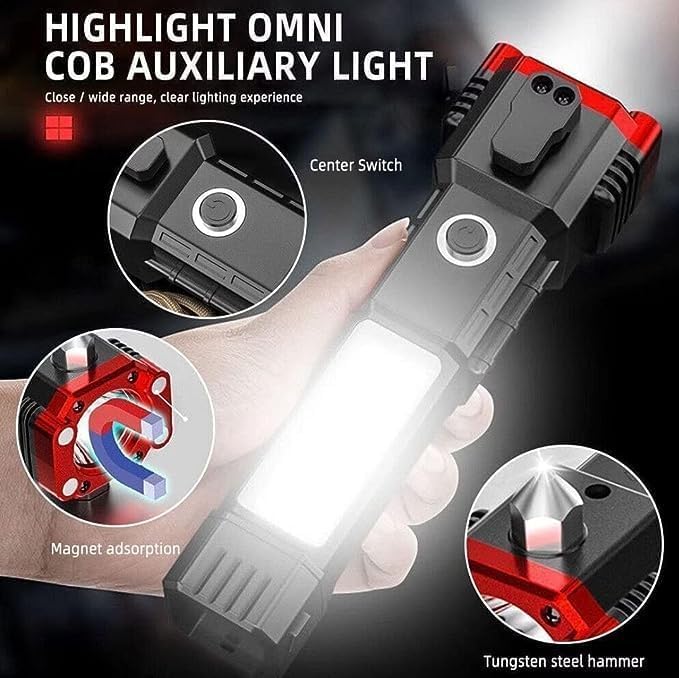 Fayby Powerful LED Flashlight USB Rechargeable Waterproof Torch Lantern Builtin Battery for Camping Emergency Indoor Outdoor Multicolor - Image 2