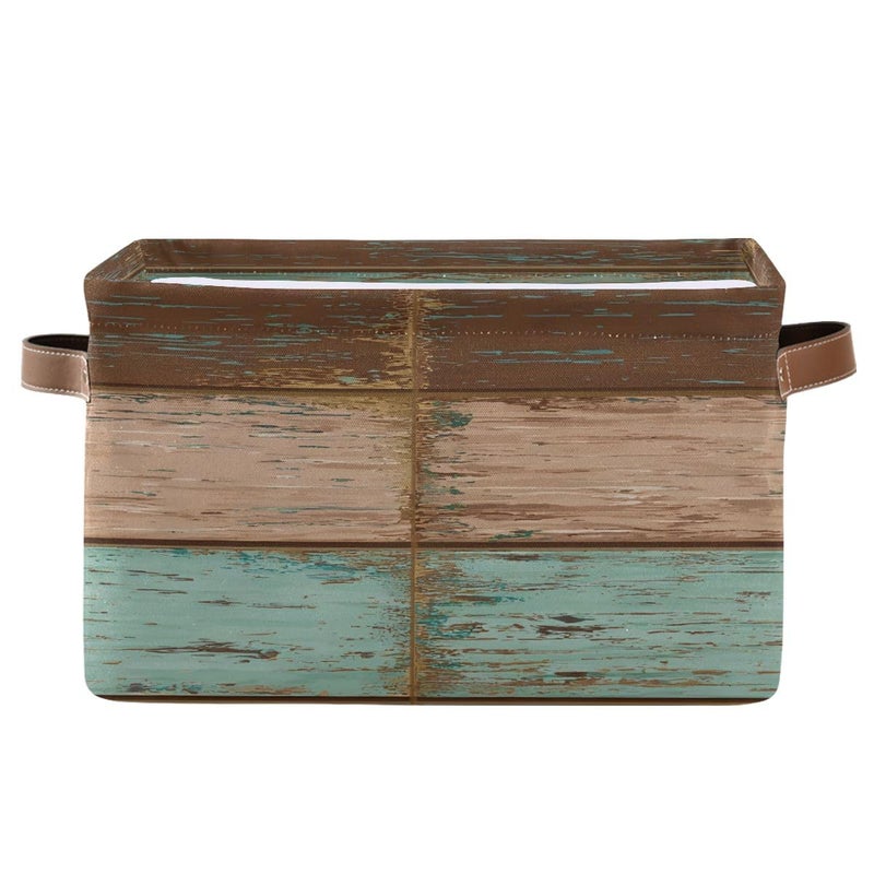Bolaz Teal Pattern Square Storage Basket Canvas Organizer for Home Office 1 Pc - Image 2