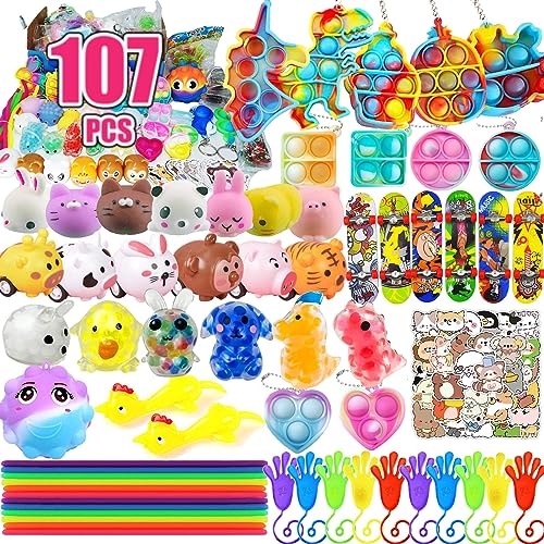 Leeche Premium Pop Party Favors Toys for kids107PCS Prize Box Toys for All Ages kidsBirthday Party School Classroom Rewards Carnival Prizes Pinata Fillers Treasure Chest Goody Bag Fillers - Image 1