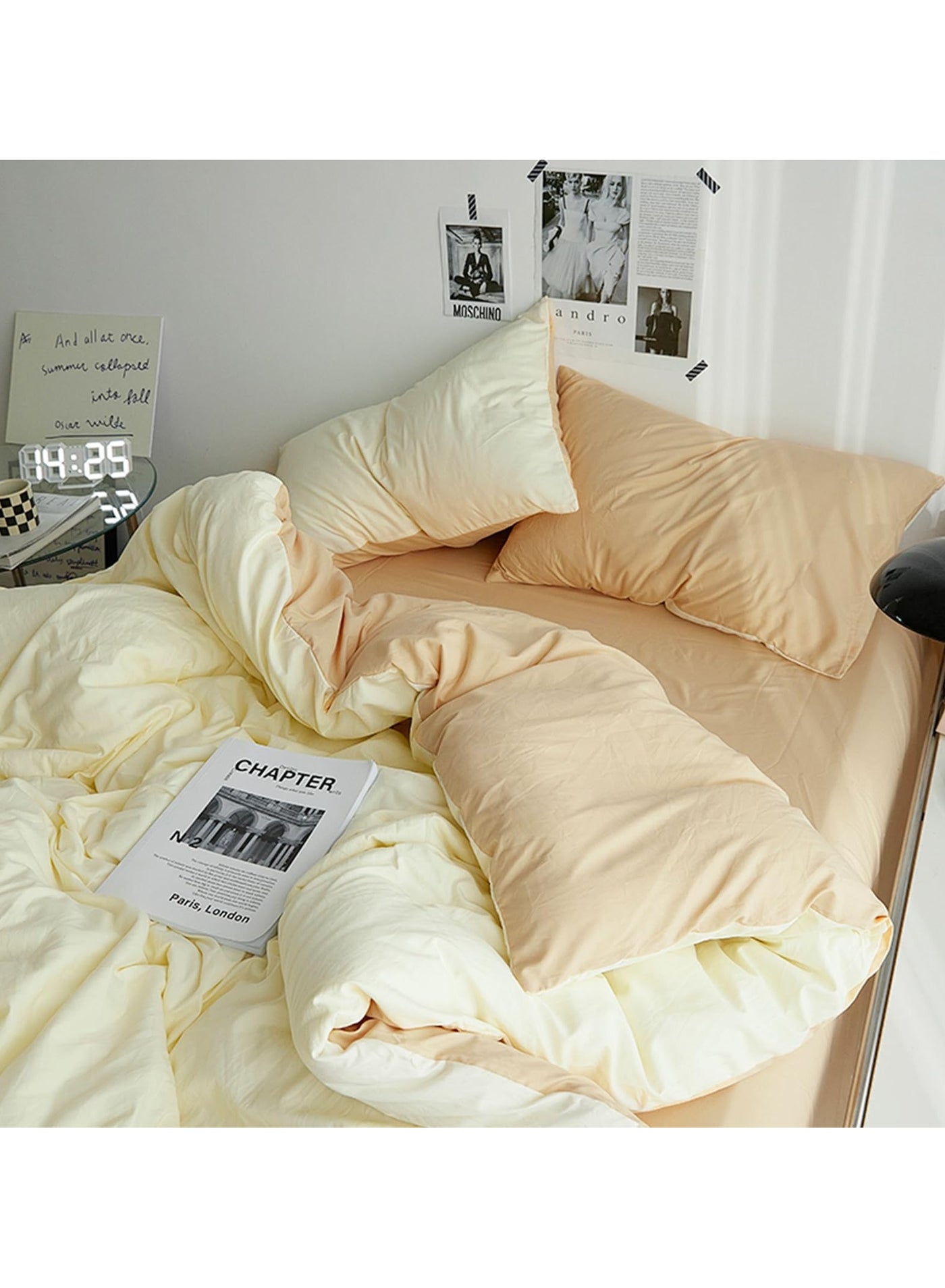 INFOSUN Duvet Cover Set Single Size 4 Pcs, Include 1 Quilt Cover 150 x 200cm & 2 Pillow Cases 48 x 74cm & 1 Bedsheet 235 x 250cm, Super Soft Quality Cotton Bedding Set, NO Comforter - Milk Tea Cheese