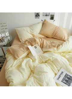 INFOSUN Duvet Cover Set Single Size 4 Pcs, Include 1 Quilt Cover 150 x 200cm & 2 Pillow Cases 48 x 74cm & 1 Bedsheet 235 x 250cm, Super Soft Quality Cotton Bedding Set, NO Comforter - Milk Tea Cheese  - Image 4