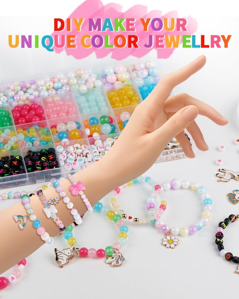 Electomania Bracelet Making Set for Girls, Bracelet Making Kit with Charms & Glow Beads,Jewellery Making Materials Kit, Different Types And Shapes Colorful Beads Kits for Children Over Three Years Old, Diy Craft Kits Best Gift for Girls Age 12-14 Years - Image 4