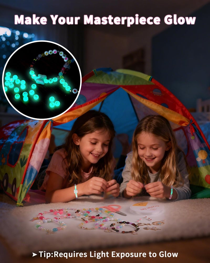 Electomania Bracelet Making Set for Girls, Bracelet Making Kit with Charms & Glow Beads,Jewellery Making Materials Kit, Different Types And Shapes Colorful Beads Kits for Children Over Three Years Old, Diy Craft Kits Best Gift for Girls Age 12-14 Years - Image 2
