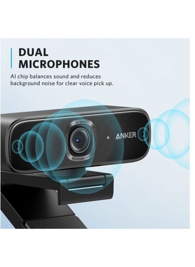 Anker PowerConf C302 Smart Full HD Webcam, AI-Powered Framing & Autofocus, 2K Webcam with Noise-Cancelling Microphones, Adjustable FoV, HDR, 30 FPS, Low-Light Correction, Streaming