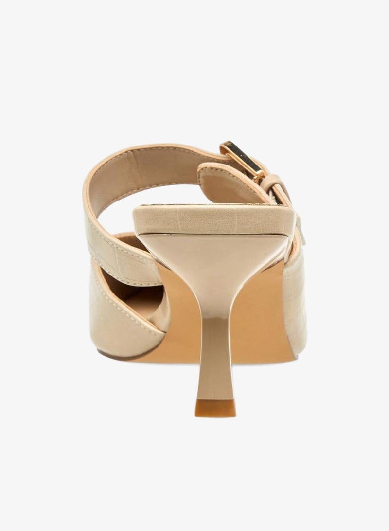 Flora Bella By Shoexpress Womens Textured Buckle Detail Flared Heel Mules - Image 5