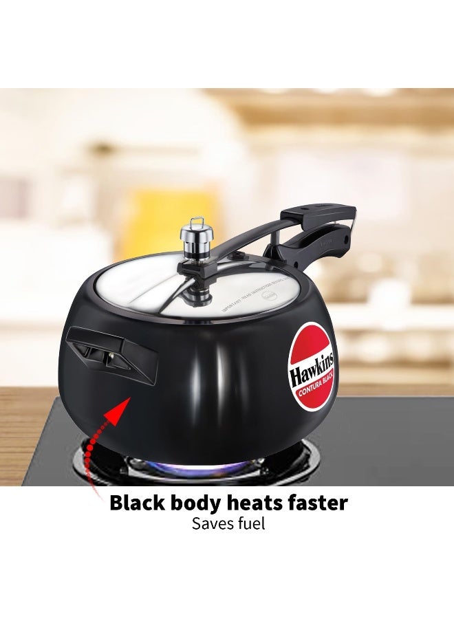 Hawkins وعاء ضغط أنوديزد صلب سميك 5 لترات كونتورا للغاز، الحث والمواقد الكهربائية، تشطيب أسود متين بسمك 60 ميكرون أنوديزد سميك 5 لتر أسود/فضي - Image 4