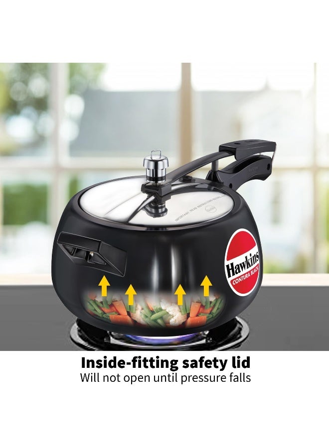 Hawkins وعاء ضغط أنوديزد صلب سميك 5 لترات كونتورا للغاز، الحث والمواقد الكهربائية، تشطيب أسود متين بسمك 60 ميكرون أنوديزد سميك 5 لتر أسود/فضي - Image 5