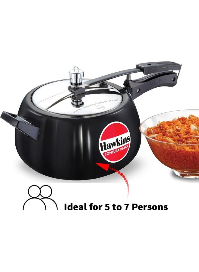 Hawkins وعاء ضغط أنوديزد صلب سميك 5 لترات كونتورا للغاز، الحث والمواقد الكهربائية، تشطيب أسود متين بسمك 60 ميكرون أنوديزد سميك 5 لتر أسود/فضي - Image 2