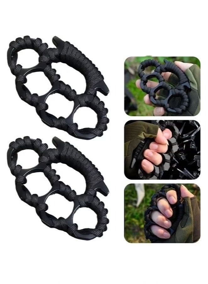 YOKA 2 Pieces Black Brass Knuckles with Rope Winding - Image 1