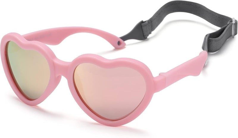 NULOOQ Flexible Heart Shaped Baby Polarized Sunglasses with Strap Adjustable Toddler & Infant Age 0-24 Months - Image 1