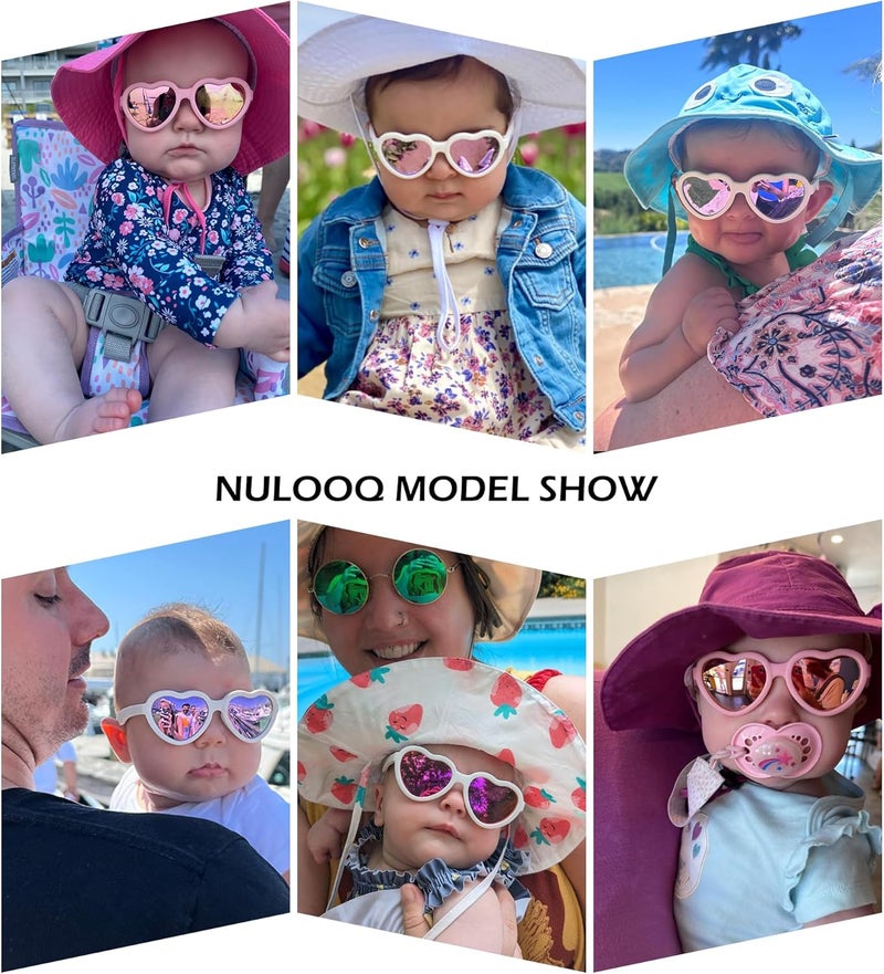 NULOOQ Flexible Heart Shaped Baby Polarized Sunglasses with Strap Adjustable Toddler & Infant Age 0-24 Months - Image 2