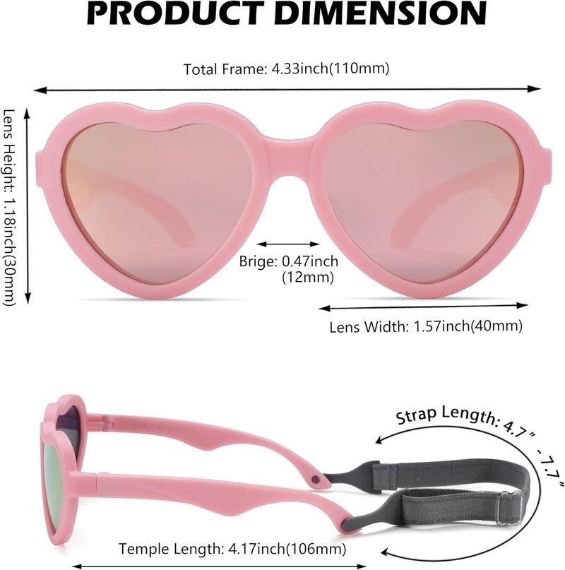 NULOOQ Flexible Heart Shaped Baby Polarized Sunglasses with Strap Adjustable Toddler & Infant Age 0-24 Months - Image 3