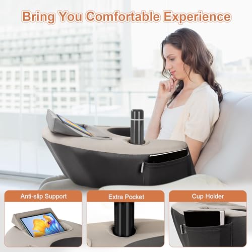 NPET Ergonomic Memory Foam Lap Desk Pillow with Tablet Stand, Arm Rest Cushion with Dual Cup Holders & Side Pockets, Ice Silk Washable Cover for Bed Sofa Gaming Reading Office, Kids & Adults (Black Gray) - Image 5