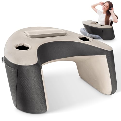 NPET Ergonomic Memory Foam Lap Desk Pillow with Tablet Stand, Arm Rest Cushion with Dual Cup Holders & Side Pockets, Ice Silk Washable Cover for Bed Sofa Gaming Reading Office, Kids & Adults (Black Gray) - Image 1