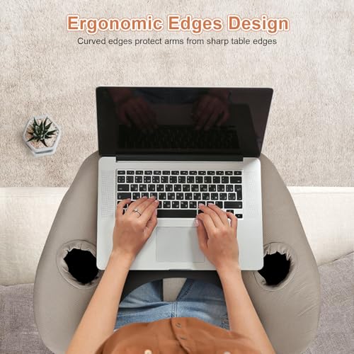 NPET Ergonomic Memory Foam Lap Desk Pillow with Tablet Stand, Arm Rest Cushion with Dual Cup Holders & Side Pockets, Ice Silk Washable Cover for Bed Sofa Gaming Reading Office, Kids & Adults (Black Gray) - Image 4