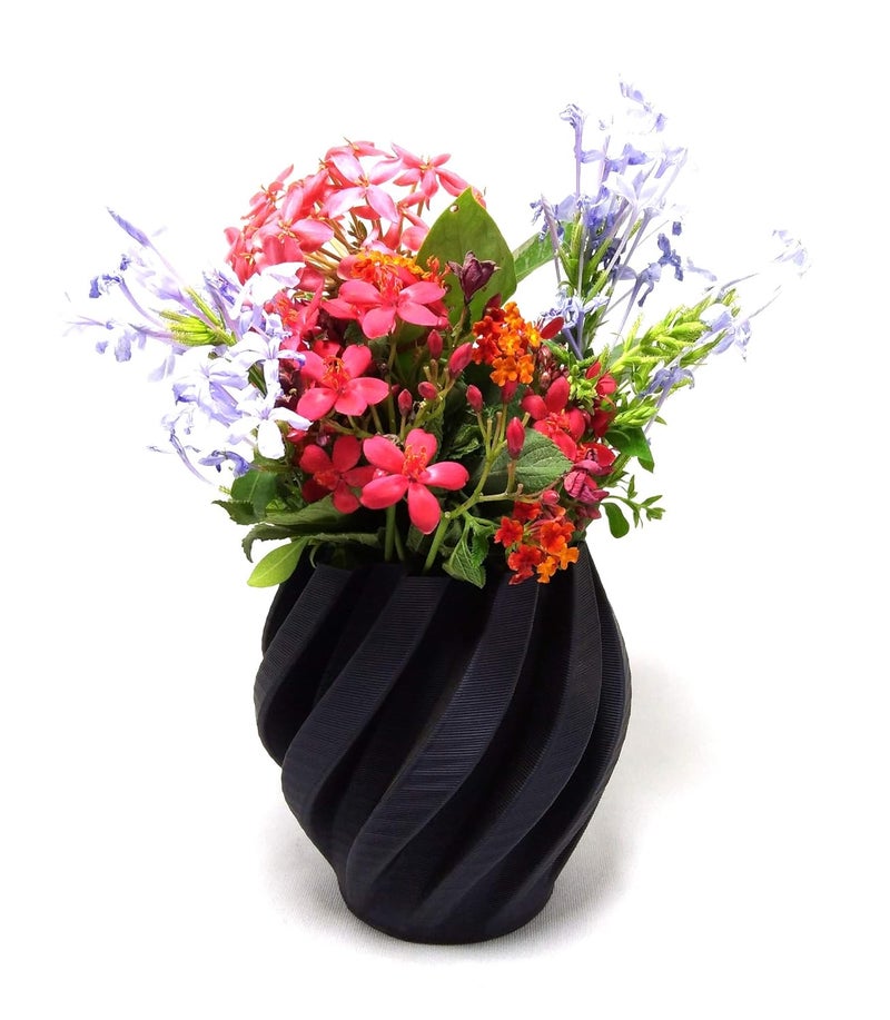 CERO 3D Printed Flower Vase 05 (Black PLA Plastic) - Image 2