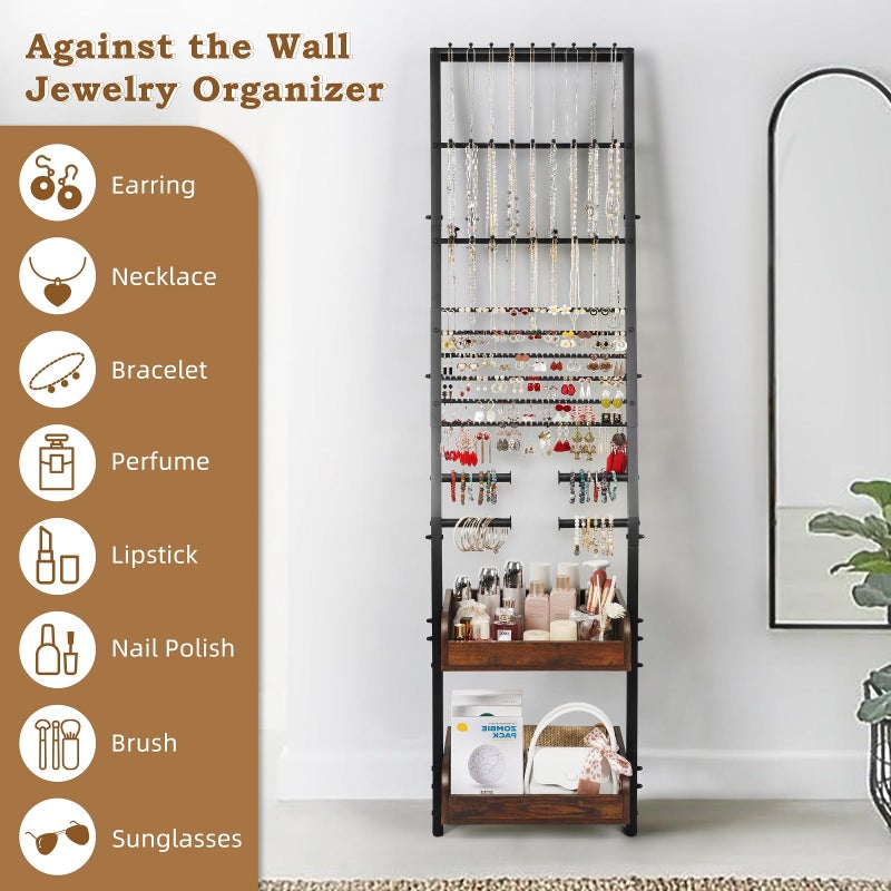 Keebofly Jewelry Holder Organizer, Large Jewelry Organizer with Necklace Holder Earring Storage, Floor Hanging Jewelry Stand with Display for Earring Necklace Ring Bracelet Watch - Image 3