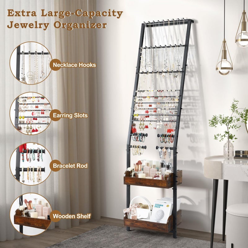 Keebofly Jewelry Holder Organizer, Large Jewelry Organizer with Necklace Holder Earring Storage, Floor Hanging Jewelry Stand with Display for Earring Necklace Ring Bracelet Watch - Image 2