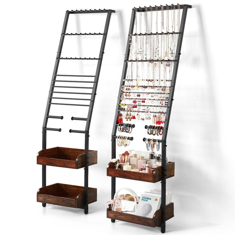 Keebofly Jewelry Holder Organizer, Large Jewelry Organizer with Necklace Holder Earring Storage, Floor Hanging Jewelry Stand with Display for Earring Necklace Ring Bracelet Watch - Image 1