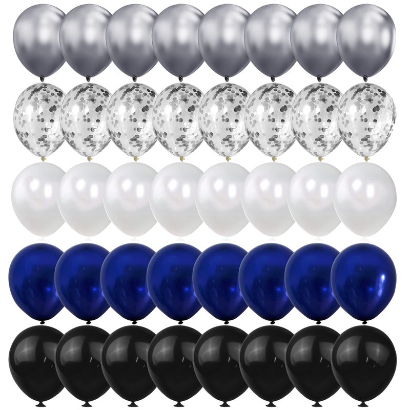PPXMEEUDC 100pcs Navy Blue Silver Balloons Garland Kit Navy Blue White Silver Confetti Balloons Arch Kit for Birthday Party Bridal Shower Wedding Graduation Class of 2026 Prom Decorations - Image 2
