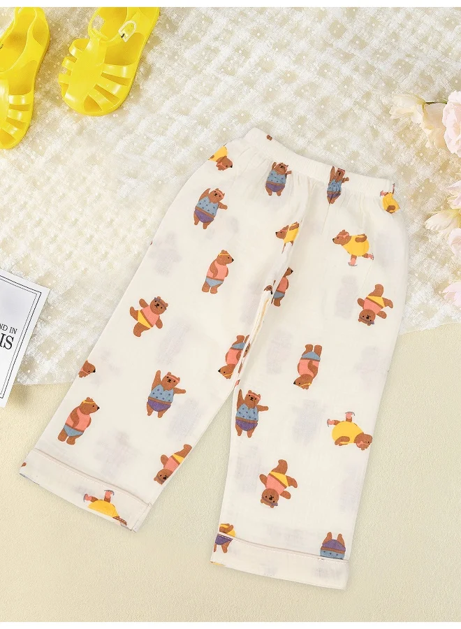 LITTLE SURPRISE BOX Dancing Bear print soft Muslin organic Cotton Kids Nightsuit