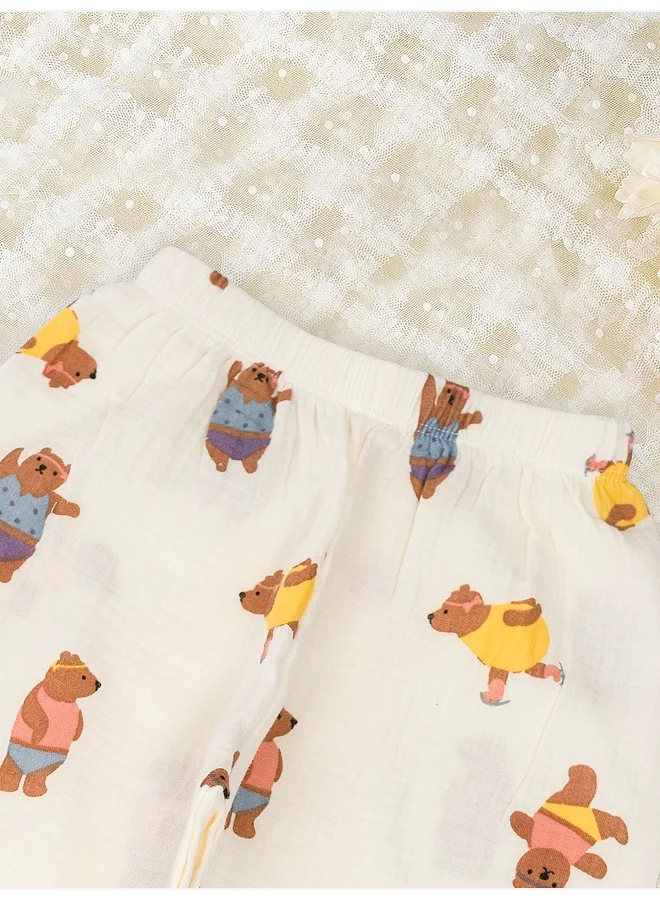 LITTLE SURPRISE BOX Dancing Bear print soft Muslin organic Cotton Kids Nightsuit
