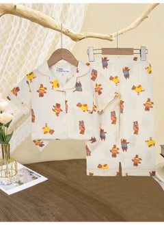 LITTLE SURPRISE BOX Dancing Bear print soft Muslin organic Cotton Kids Nightsuit  - Image 2
