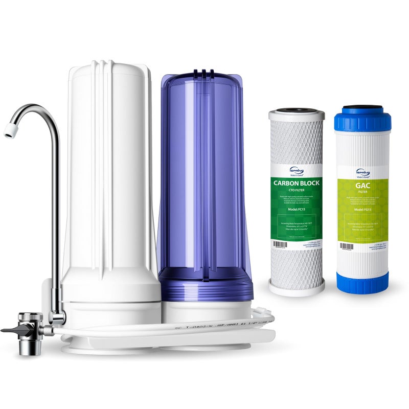 iSpring CKC2 2-Stage Countertop Water Filter, NSF/ANSI 58 Certified, Reduces PFAS, Chlorine, Sediment & Odor, 8000 Gallons, Up to 12 Months, Easy Installation, 2.5" x 10" - 2 Filters Included - Image 1