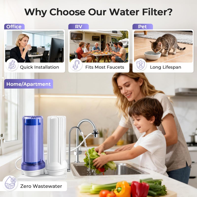 iSpring CKC2 2-Stage Countertop Water Filter, NSF/ANSI 58 Certified, Reduces PFAS, Chlorine, Sediment & Odor, 8000 Gallons, Up to 12 Months, Easy Installation, 2.5" x 10" - 2 Filters Included - Image 5