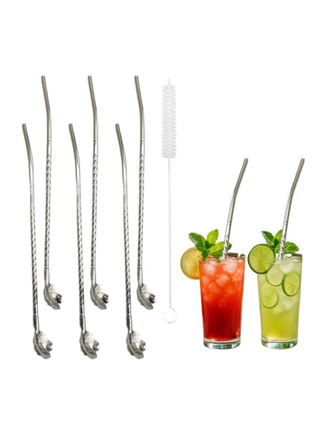 SOBHYS Premium Stainless Steel Spoon Straws Set, 304 Grade Steel, 21.5 cm Length, Rust-Resistant Filter Design, Silver, 7-Piece Set (6 Straws + Cleaning Brush), Dishwasher Safe – SOBHYS - Image 1