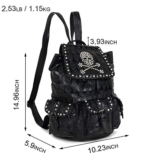 Chikencall Skull Backpack Skull Gothic Rucksack Rivet Studded Zipper Shoulder Purse Black Punk Metal 3D Stereo Daypack Skull-Rivet - Image 2