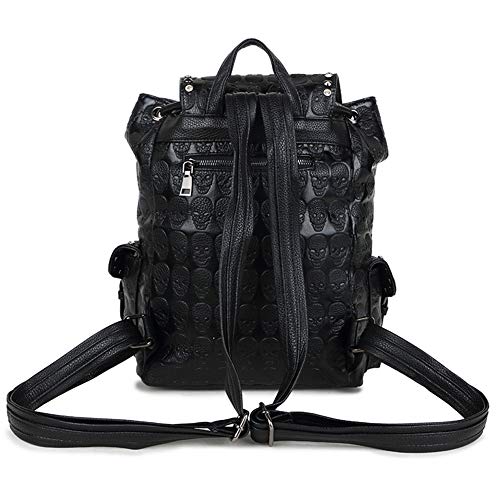 Chikencall Skull Backpack Skull Gothic Rucksack Rivet Studded Zipper Shoulder Purse Black Punk Metal 3D Stereo Daypack Skull-Rivet - Image 4