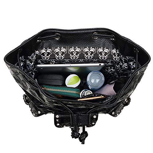 Chikencall Skull Backpack Skull Gothic Rucksack Rivet Studded Zipper Shoulder Purse Black Punk Metal 3D Stereo Daypack Skull-Rivet - Image 5