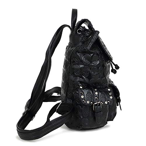 Chikencall Skull Backpack Skull Gothic Rucksack Rivet Studded Zipper Shoulder Purse Black Punk Metal 3D Stereo Daypack Skull-Rivet - Image 3