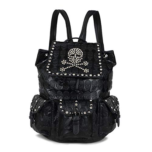 Chikencall Skull Backpack Skull Gothic Rucksack Rivet Studded Zipper Shoulder Purse Black Punk Metal 3D Stereo Daypack Skull-Rivet - Image 1