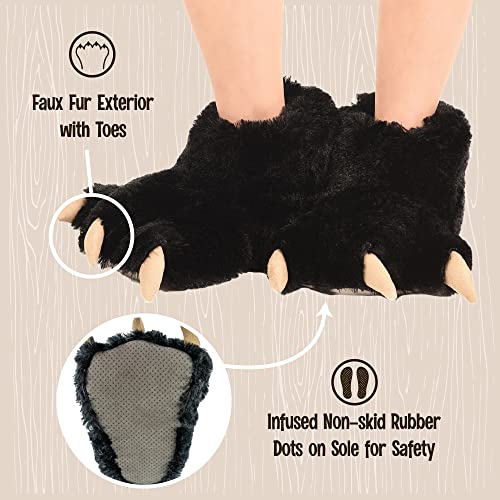 Lazy One Animal Paw Slippers for Kids and Adults, Fun Costume for Kids, Cozy Furry Slippers, Bear, Monster, Panther (Black, Large) - Image 5