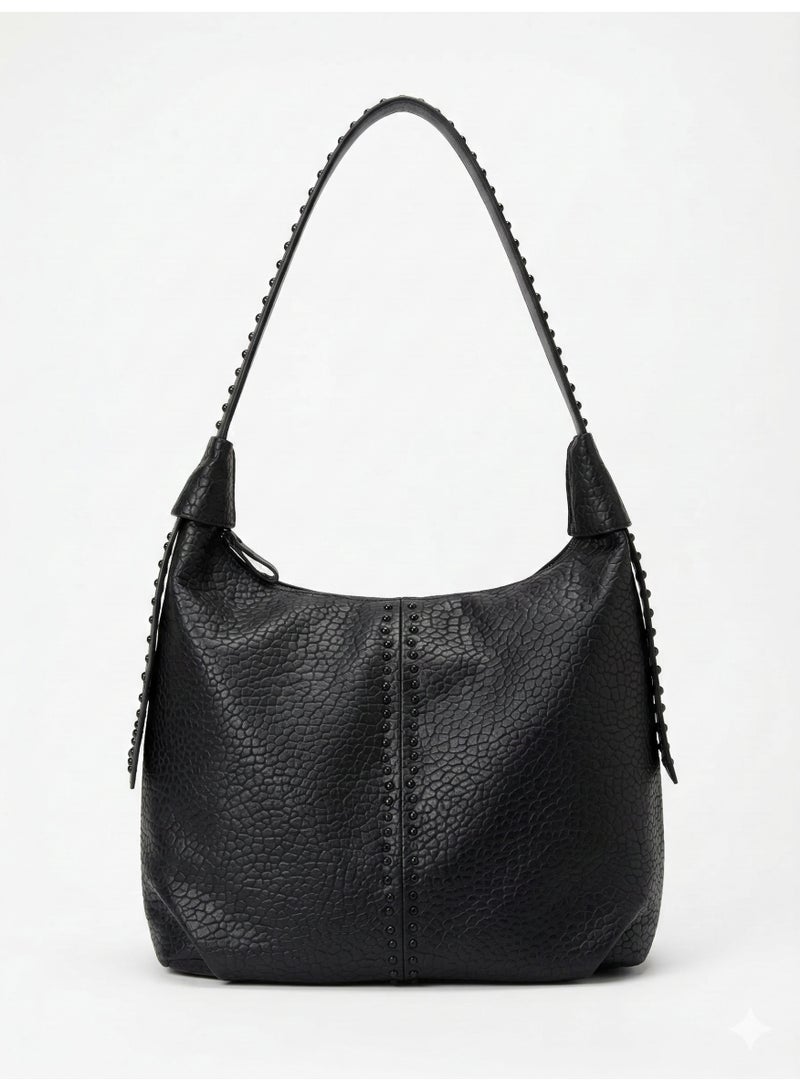 لايف ستيلاش  حقيبة كتف جلدية مزينة بمسامير معدنية - اسود ZH-15 - Image 1