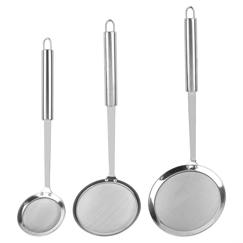 AUEAR AUEAR 3 Pack Hot Pot Fat Skimmer Spoon Stainless Steel Fine Mesh Food Strainer for Oil Filter Skimming Grease Foam Gravy 