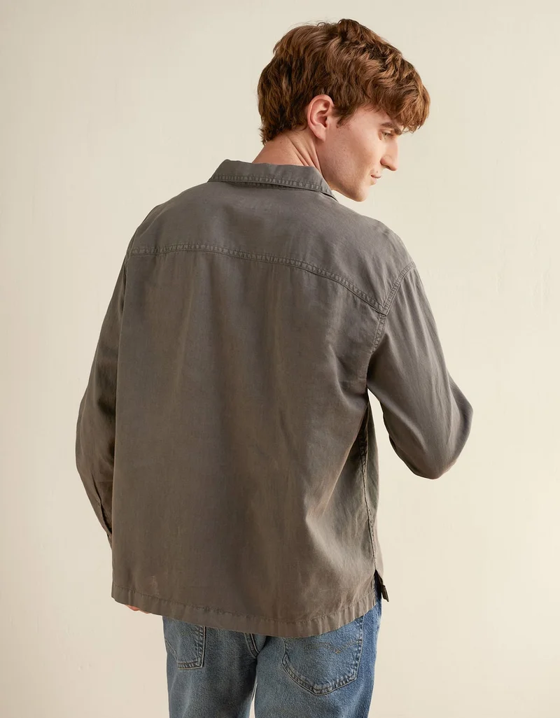American Eagle AE Relaxed Fit Linen-Blend Popover Shirt