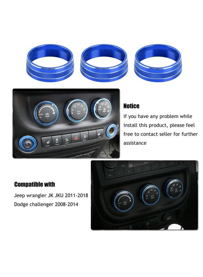 EBAIFUN Blue Auto Air Conditioner AC Climate Control Knob Button Cover Twist Switch Decal Trim Aluminum Ring Accessories Compatible with Jeep Wrangler JK JKU 2011-2018 and Dodge Challenger 2008-2014 - Image 2
