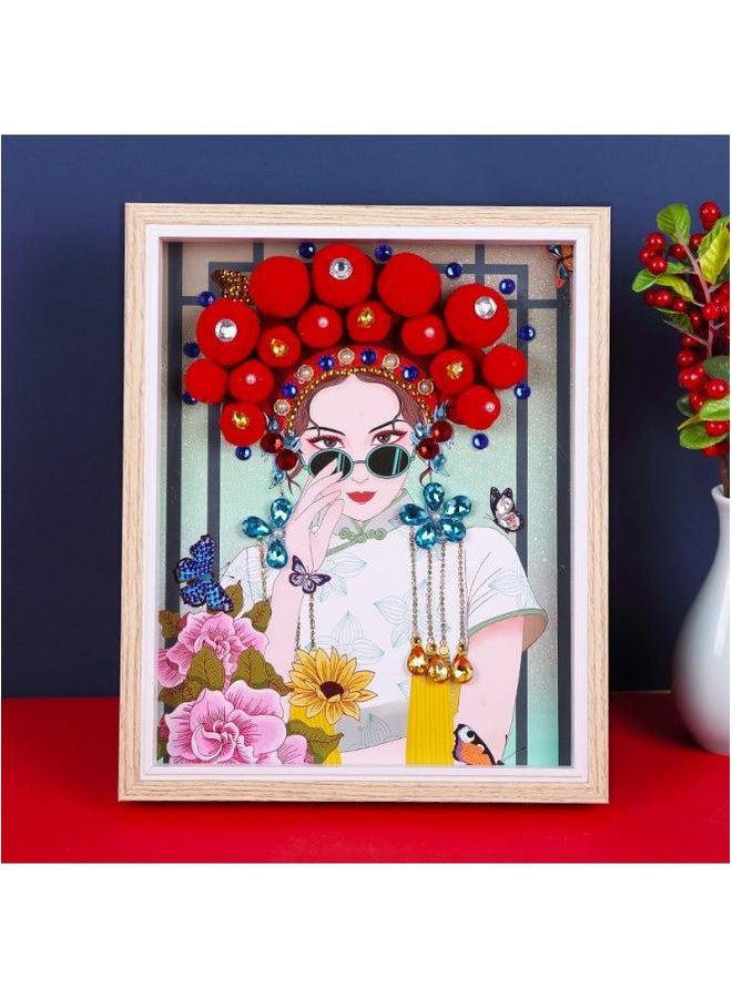 National Tide Style Opera Painting Peking Decorative Photo Frame Year Handmade DIY Material Package Group Building Warm-up Parent-Child-Color:Female Sunglasses  - Image 1