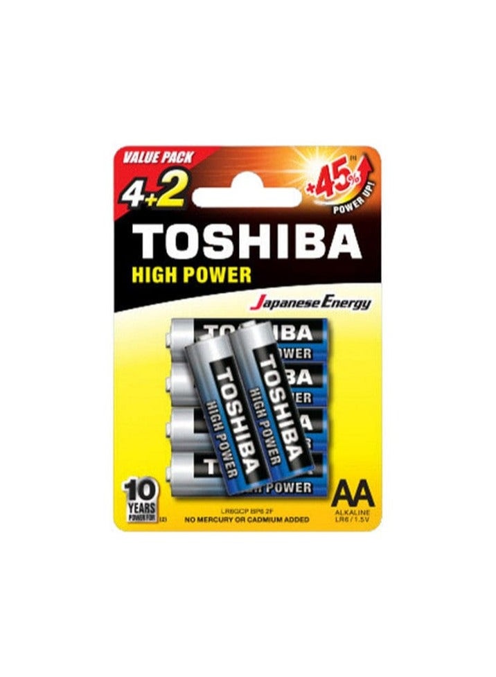 Toshiba Toshiba High Power Alkaline AA Battery, 4 Pcs + 2 Pcs  - Image 1