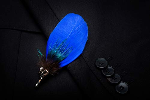 RBOCOTT Mens Handmade Feather Pre-tied Bow tie and Brooch Sets (blue) - Image 5